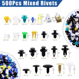Glarks 500Pcs Mixed Auto Car Retainer Fastener Rivets Push Clips Set, Nylon Bumper Fender Trim Panel Shield Engine Rivets Compatible with GM Ford Chrysler Toyota Lexus Honda Acura Dodge Jeep