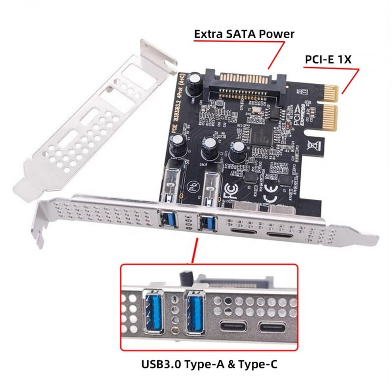 CY Card USB3.1 Gen1 5Gbps Dual Type-A and Type-C USB-C