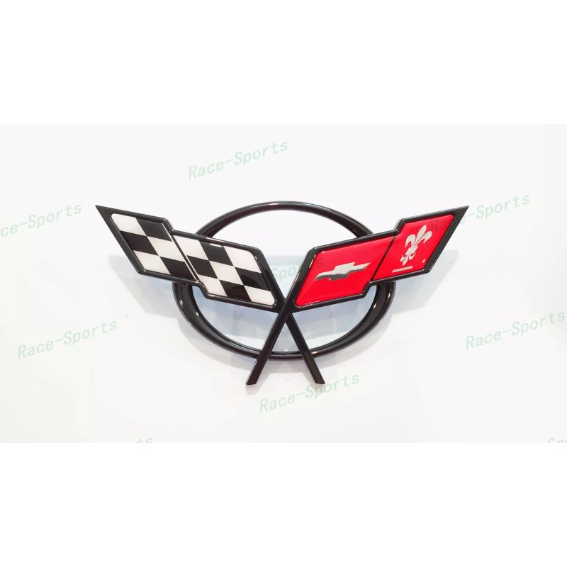 AUTO 1PC Black Front Bumper Cross Flags Emblem Badge Fit