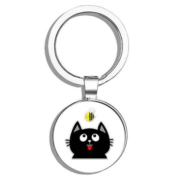 HJ Media Cute Cat and Bee Metal Round Metal Key