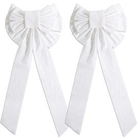 2Pcs Large Christmas Velvet Bows 35x 18 Inch Xmas Tree Decorative Large Velvet Bow Christmas Wreath Bow Holiday Ornaments for Home Indoor Outdoor Front Door Fence Stairs Railing Decorations (White)