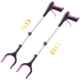 Telescopic Grabber Reacher Tool, 5-Level Adjustable Length (23'' to 41'') - Trash Claw Gripper, Pickup Stick for Litter Picking, Yard Work, and Seniors (Pink-2PC)