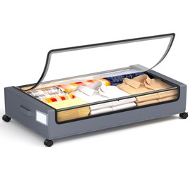 YEEBONIX Under Bed Storage with Wheels, Square Under Bed Storage Containers, 60L Under The Bed Storage Bins, Rolling Under The Bed Storage Metal Drawer for Clothes, Blankets, Shoes...