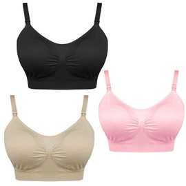 COLOMI 3 Pieces Pregnancy Nursing Bra Seamless Nursing Bra for Breastfeeding and Sleeping Without Underwire for Women, Black+Nude+Pink/3 Pack
