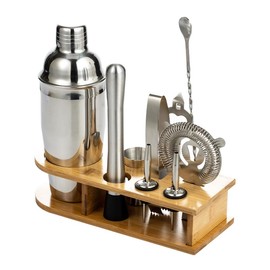 Stainless Steel Cocktail Shaker Set, 10-Piece Bartender Kit with Bamboo Stand, Bar Set Includes Cocktail Shaker, Jigger, and More, Durable Design with Bar Accessories Set.
