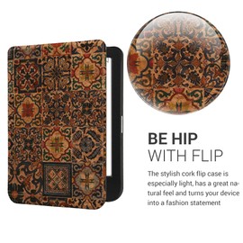 kwmobile Case Compatible with Kobo Clara BW/Clara Colour/Tolino Shine (5) / Shine Color - Cork eReader Protective Cover Case - Tile Pattern Brown Blue Red
