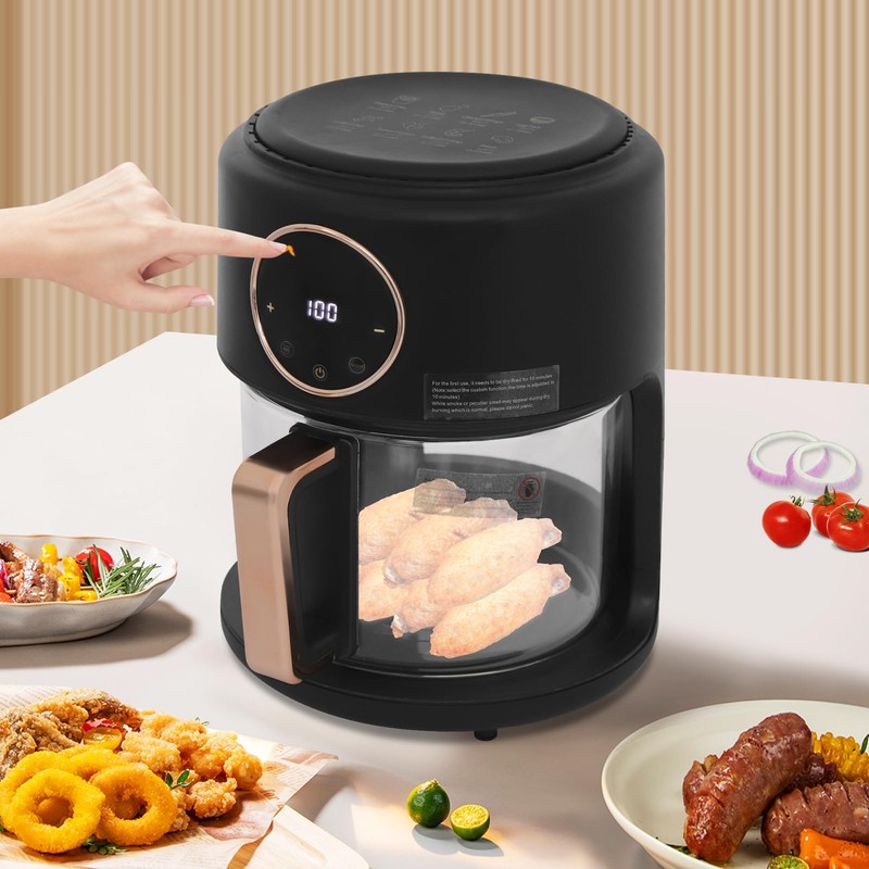 Airy Fryer,3.81qt 1200w Glass Air Fryer,8-In-1 Functions, 360° Viewable, Digital