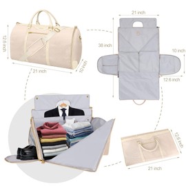 Garment Bag for Travel, Carry On Garment bag, Convertible Duffel Bag with Shoe Compartment, Perfect for Business Trips and Weekend Getaways (Beige3)