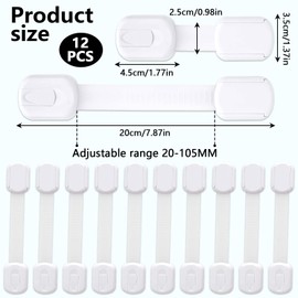 UZSUZZ Pack of 12 Cabinet Safety Locks, Child Lock for Cupboards and Drawers, Wardrobe Lock, Adjustable Length, Safety Cabinet for Cupboards, Drawers, Refrigerators