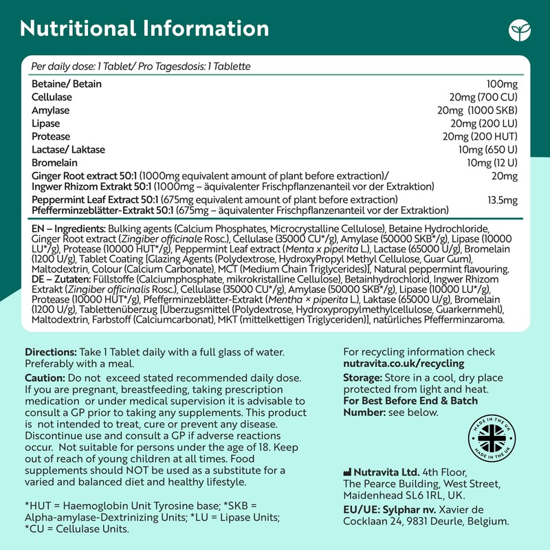 Nutravita Digestive Enzyme Supplements Complex, 90 Vegan Tablets with Amylase,