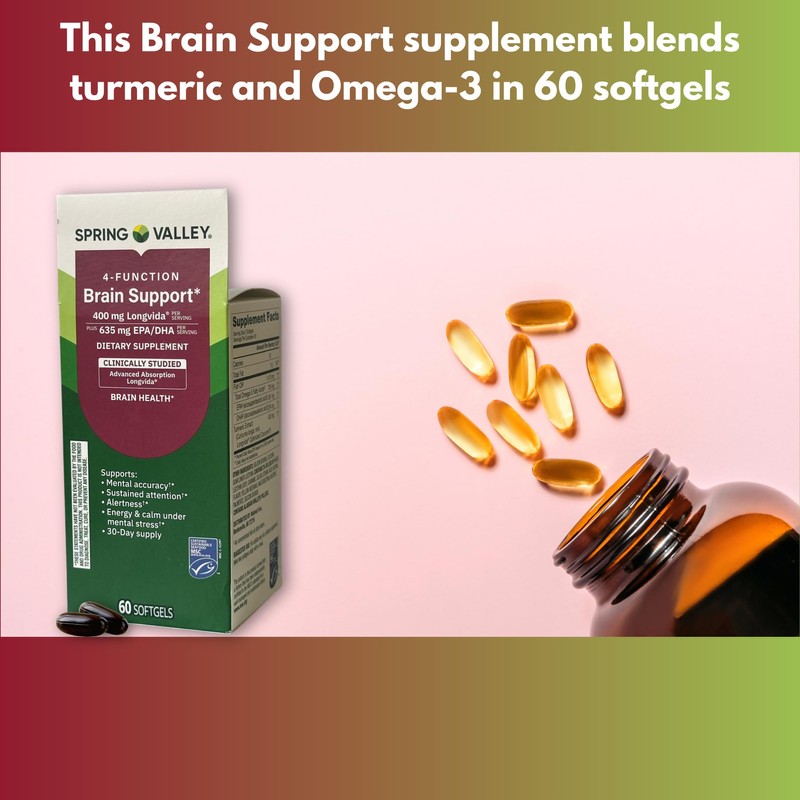 Brain Support 4 Function- Supplement with Omega 3 Turmeric, 60