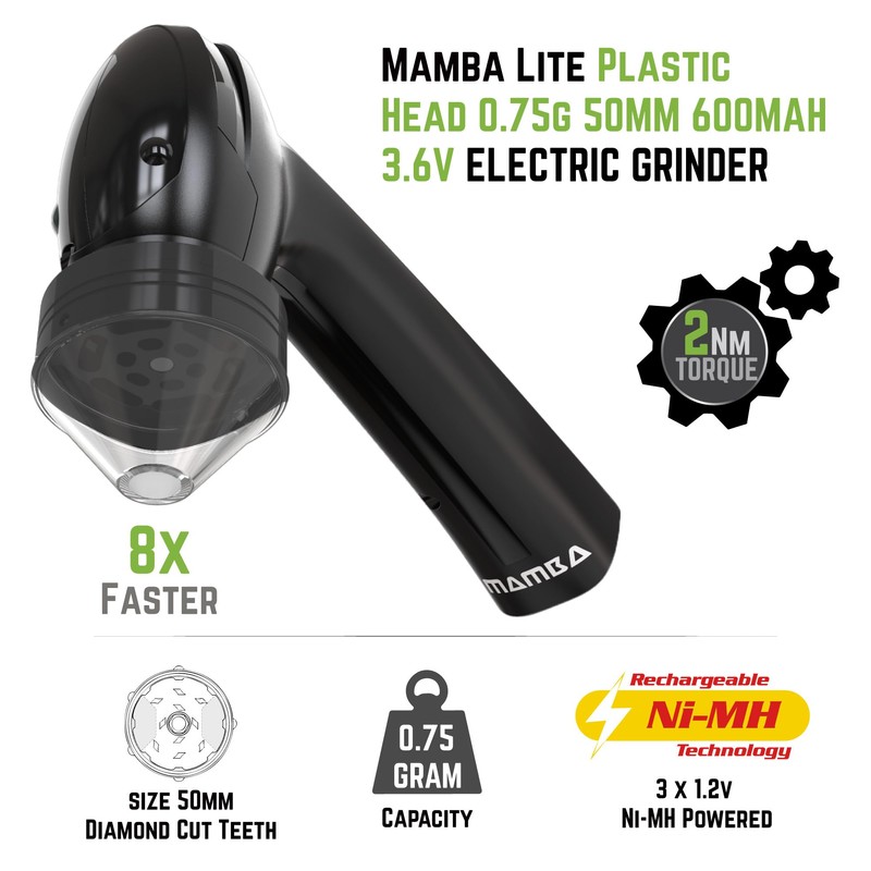 Mamba Lite 0.75g Black All-Plastic Head USB Electric Herb Grinder.