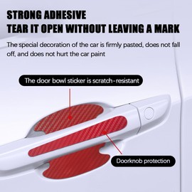 Tecledsn 8PCS Car Door Handle Protector, Car Door Handle Paint Guard Cover, Carbon Fiber Car Door Handle Bowl Sticker, Car Door Handle Leather Anti-Scratch Protective Trim Universal for Cars (Red)