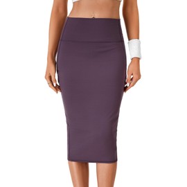 Rooscier Women's High Waist Pencil Skirt Back Slit Stretchy Bodycon Office Midi Skirts Bordeaux X-Large