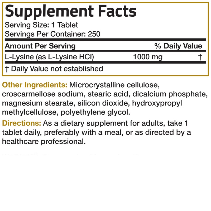 Bronson L-Lysine Extra Strength 1000 MG per Tablet High Potency,