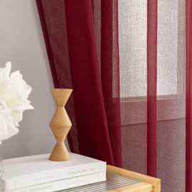 Sheer Curtains Burgundy 95 Inches Long, Window Treatments Rod Pocket Drapes for Living Room, Bedroom, Semi Crinkle Extra Wide Curtains for Yard, Patio, Villa, Parlor, 108" W x 95" L, 2 Panels