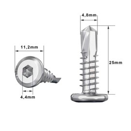 Wavanta 40 Pcs M5.5 x 25mm Self Tapping Screws, 410 Stainless Steel, Flat Head Hex Socket, Drilling Screws, with Hex Socket Bit