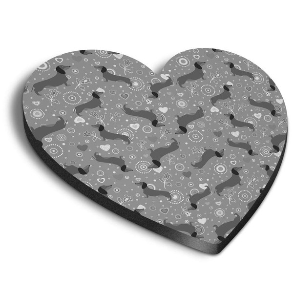 1 x Heart MDF Magnets - Flowery Dachshund Puppy Dog
