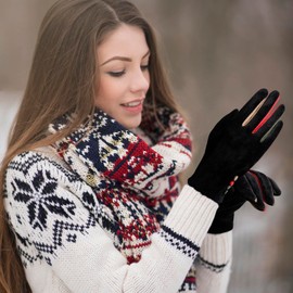 Lohca Ladies Gloves - Touch Screen Winter Thermal Warm Glove Women - Faux Suede - Fashion Multi Coloured Fingers Design Gloves