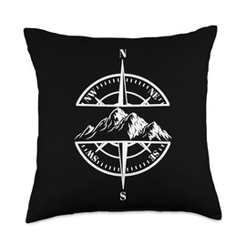 Compass Rose Mountain Scene Hiking Backpacking Nature Lover Throw Pillow