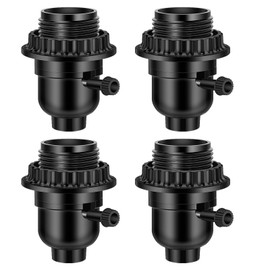 UL Listed E26 Light Socket, Threaded Lamp Socket Replacement with ON/Off Switch Medium Base Lamp Parts with Lamp Shade Ring Ring for Table lamp, Floor lamp, Light Fixture, Black 4-Pack