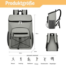 Cooling Backpack, Large Insulated Cooler Bag, 30 L Waterproof Cool Bag Backpack, Ultralight Backpacks, Picnic Bag, Thermal Bag, Large Capacity for Beach, Camping, BBQ (Grey)