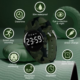 Bomieux Kids Digital Watch, Kids Watch for Girls Boys Watches Ages 5-15, Watches for Kids with Alarm Clock, Pedometer, Stopwatch, Non Bluetooth Kids Waterproof Watch, Birthday and Christmas Gifts