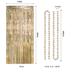 Decor365 Champagne Gold Foil Tinsel Fringe Curtain backdrop Hanging Circle Garlands Birthday Party Decoration Bridal Baby Shower Bachelorette Graduation Ramadan NYE Party Supplies