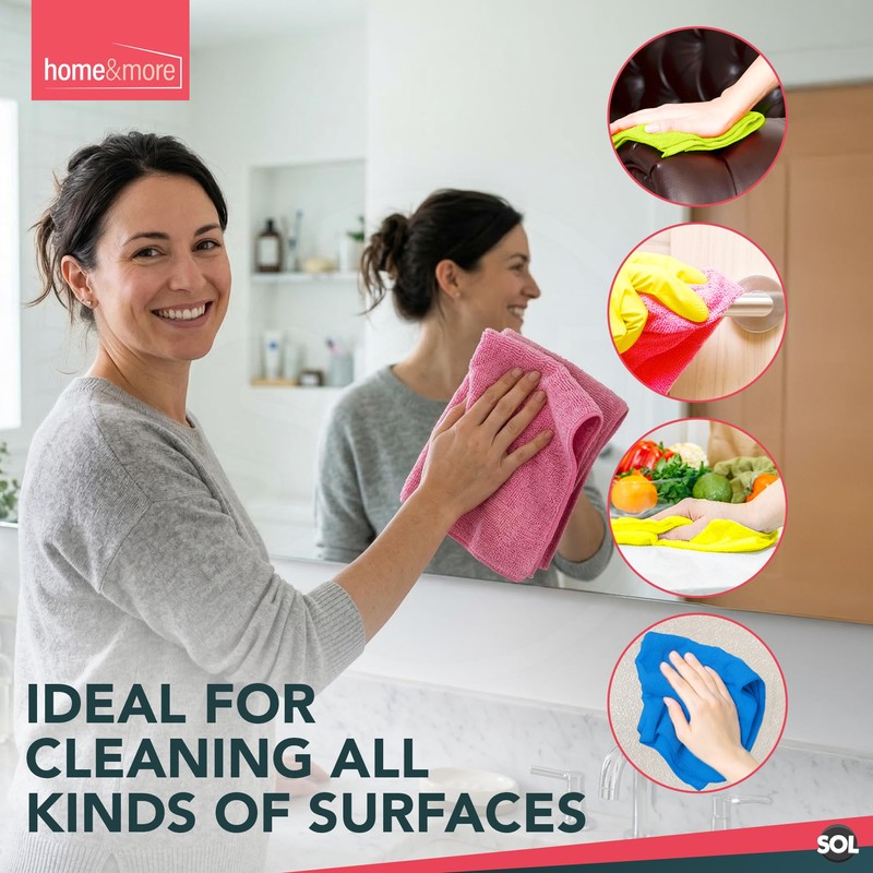 SOL 20pk Microfibre Cloths for Cleaning, 28x28cm Lint-Free Dish Clothes