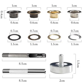 Eyelet Set, 400 Sets Eyelet Tool Kit Metal Eyelets 6 mm Eyelets Washers in 4 Colours with 3-Piece Tool Set for DIY Projects, Clothing, Bags, Hats, Canvas Shoes, Labels, Belts
