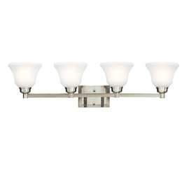 Kichler Langford 35" 4 Light Vanity Light with Satin Etched White Glass in Brushed Nickel