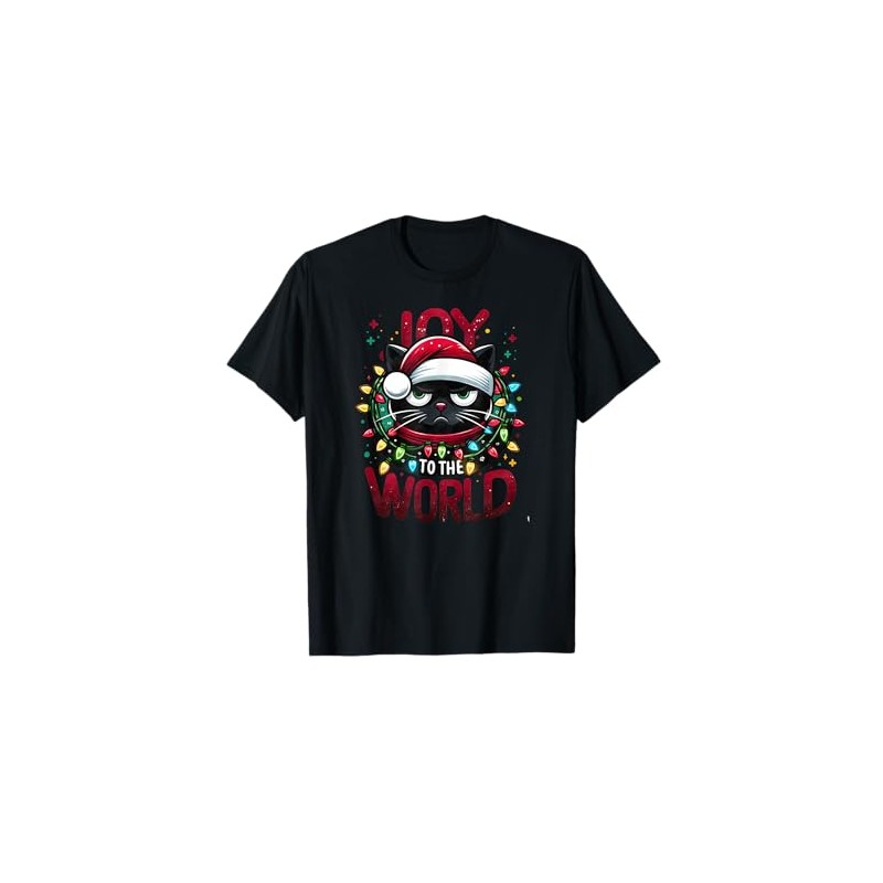 Funny Christmas Black Cat Joy to The World T-Shirt