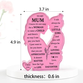 Mum Gifts from Daughter Mum Birthday Gifts Acrylic Plaque Gifts Mothers Day Gifts Present for Mum Christmas Best Mum Gifts Mother's Day Supplies