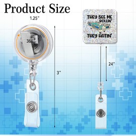 PUVOXHO They See Me Rollin They Hatin Funny Glitter Badge Reel, Retractable Badge Holder with Alligator Clip for ER Nurse ICU Nurse Rapid Response Team Trauma Team Nurse Doctor Therapist