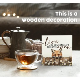 Nitelat Fox Wooden Box Sign - Rustic Farmhouse Live Like Someone Left the Gate Open Signs for Home Decor,Farm Cottagecore Animal Office Kitchen Bedroom Decor,Fox Gifts for Women Men, 5x5