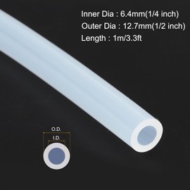 MECCANIXITY 3.3ft Clear Silicone Rubber Tubing 1/4" ID 1/2" OD Plastic Tube Flexible Air Hose for Brewing, Wine Making, Pump Siphon, 6.4mm x 12.7mm, with 2pcs Clamps