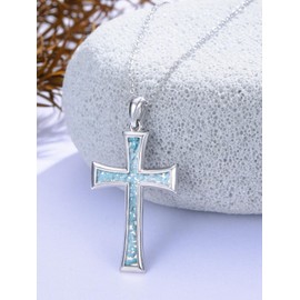 Shusukue Turquoise Cross Necklace 925 Sterling Silver Cross Pendant Turquoise Jewelry Gifts for Women