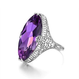 3ct Gemstone Purple Ring Promise Rings for her 925 Sterling Silver Purple Horse Eye Ring Olive Cocktail Ring for Women Promise Ring for Her Purple Engagement Ring Anniversary Valentine's Day （10）