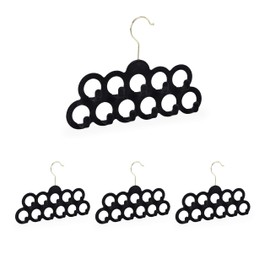 Relaxdays 4 x Schalhalter, Tücher, Krawatten, Gürtel, Haken 360° drehbar, rutschfest, 11 Löcher, Samt Tuchhalter, schwarz