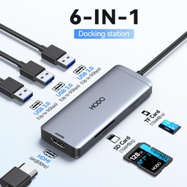 USB-C Hub Multiport Adapter for MacBook Air/Pro - 6 in 1 HDMI Dongle with 4K, USB 3.0 Ports, SD/TF Card Reader for MacBook m1/m2/m3/m4, Dell XPS, HP, Lenovo, Surface and Other Type-C Devices