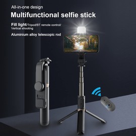 Aluminum Alloy Control Selfie Stick Multifunctional Portable Tripod Stand with Fill Light for Selfie Group Photo Live Stream Video Taking