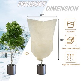 LARNORJE Plant Covers Freeze Protection – 35" × 50" Reusable Plant Protector Bag with Drawstring and Zipper for Plants Trees Shrub, Frost Jacket Warm Blanket for Frost Protection Season Extension