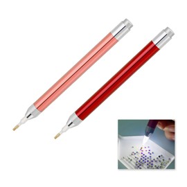 2 Pieces Diamond Spot Lighting Pen with Light, Diamond Spot Brush, Diamond Art Accessories Tools LED Light Drill Pen for Diamond Painting Embroidery Supplies DIY Ballpoint Drill Tool Rose Gold & Red