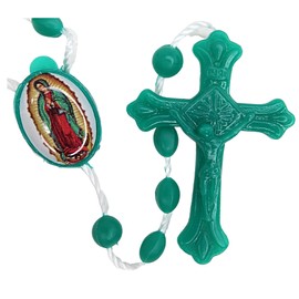 Needzo - Green Plastic Prayer Bead Our Lady of Guadalupe Cord Rosary, Christian Religious Gifts for Women, 15 Inch, Pack of 3