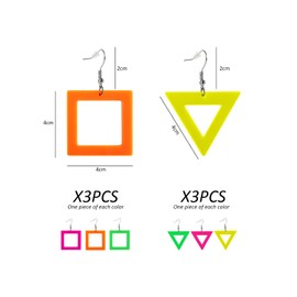 3 Pairs Neon Earrings, Fluorescent Triangle Earrings, Retro Party Earrings, Acrylic Earrings, Square Earrings, Suitable for Daily Use, Prom and Birthday, Not applicable