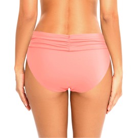 Zmart Women's Ruched Bikini Bottoms, Scrunch Full Coverage Fold Over Mid Rise Waisted Swimsuits, Tummy Control Ruffle Bathing Suits Swim Bottoms for Women Coral Pink M