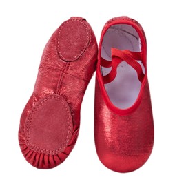 Phineein - Zapatos de Ballet para niñas con Suela Dividida y Purpurina para niños, Rojo -, 1 Big Kid