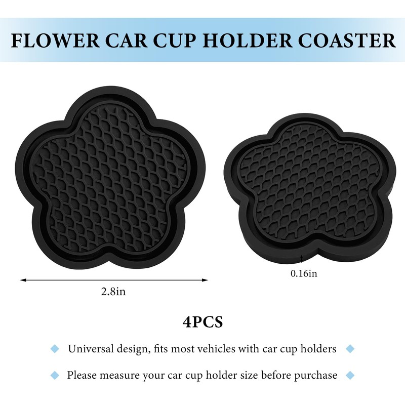 BWBWND 4 PCS Car Cup Coasters, 2.76 Inch Flower Shaped