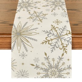 Artoid Mode Gold Snowflakes Christmas Table Runner, Seasonal Winter Kitchen Table Decoration, Indoor, Holiday, Party Decor, 40 x 100 cm
