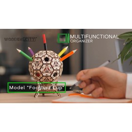 WOODEN.CITY Football Cup – 3D Wooden Puzzle for Adults & Teens, Multifunctional Organizer with 175 Pieces, Medium Difficulty, DIY Wooden Soccer Trophy Model Kit for Desk Décor and Storage